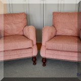 F16. 2 Pink armchairs with nailhead trim. 33”h x 32”w x 46”d 